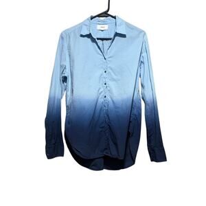 Xirena Beau Ombre Dip Dye Button Down Shirt XS Blue Grey Cotton Coastal